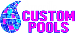 Amarillo Custom Pools logo with water droplet.